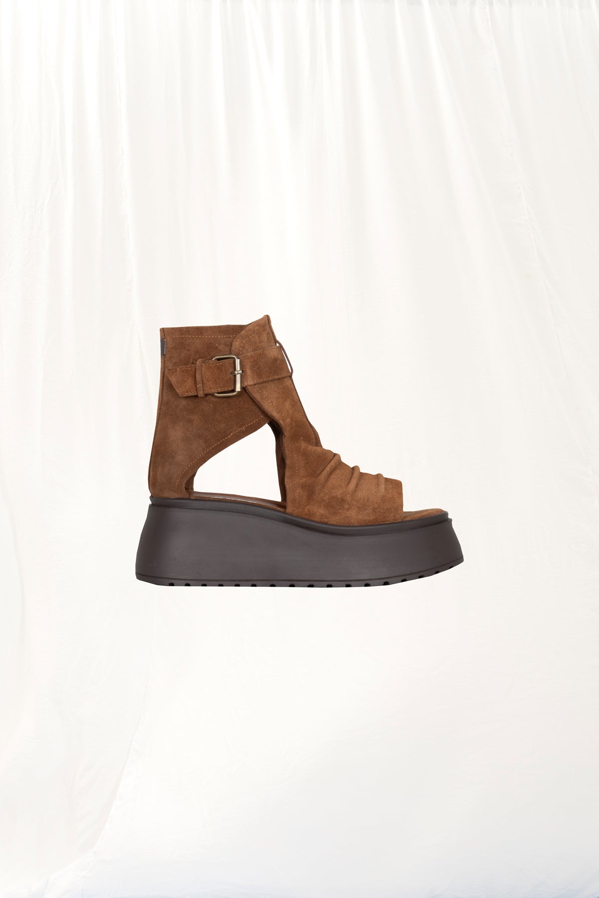 Brown Buckled Platform Suede Sandals Cross