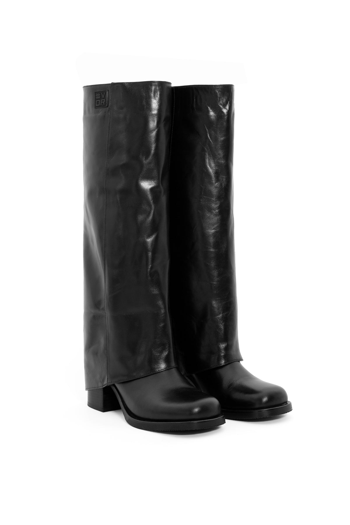 Black Chunky Heeled Leather Boots Pegaso