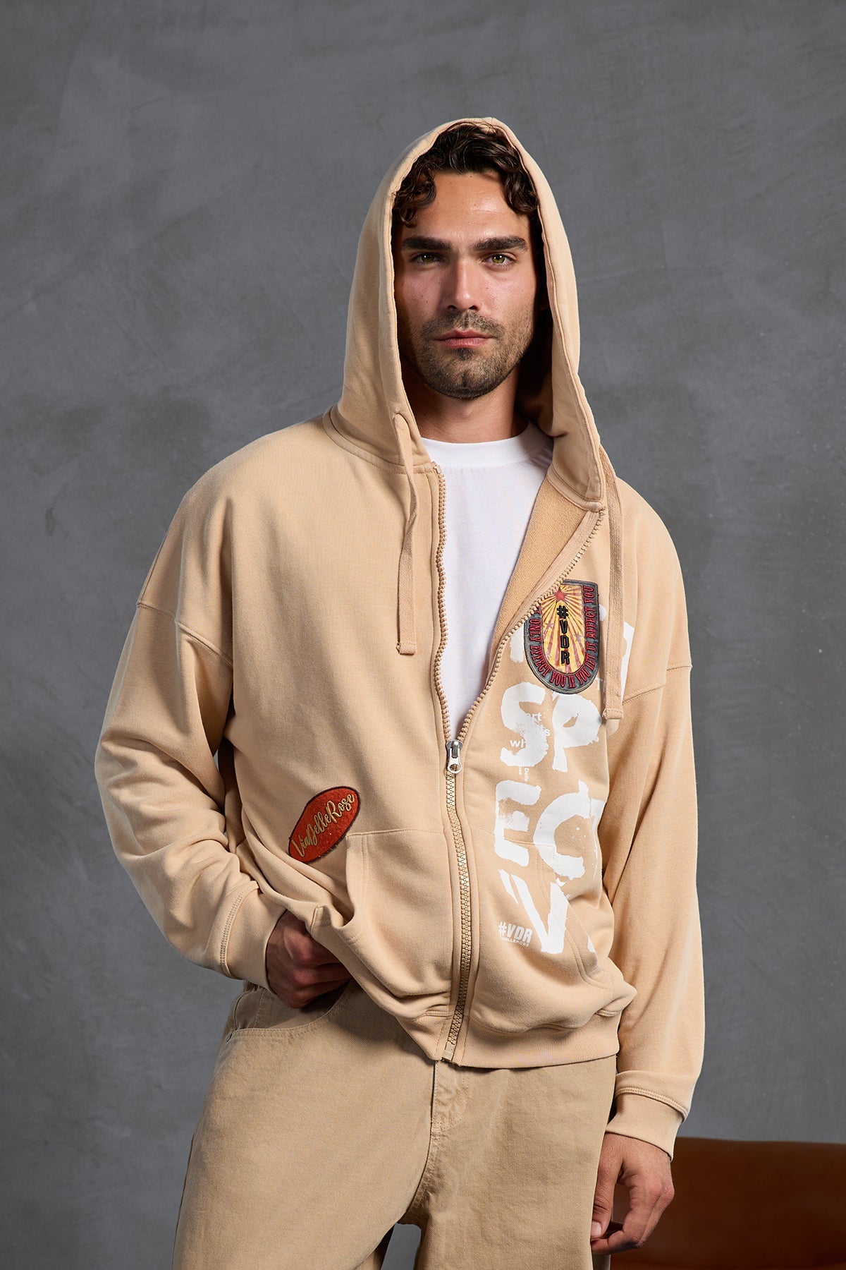 Beige Patch Hooded Sweatshirt 10000