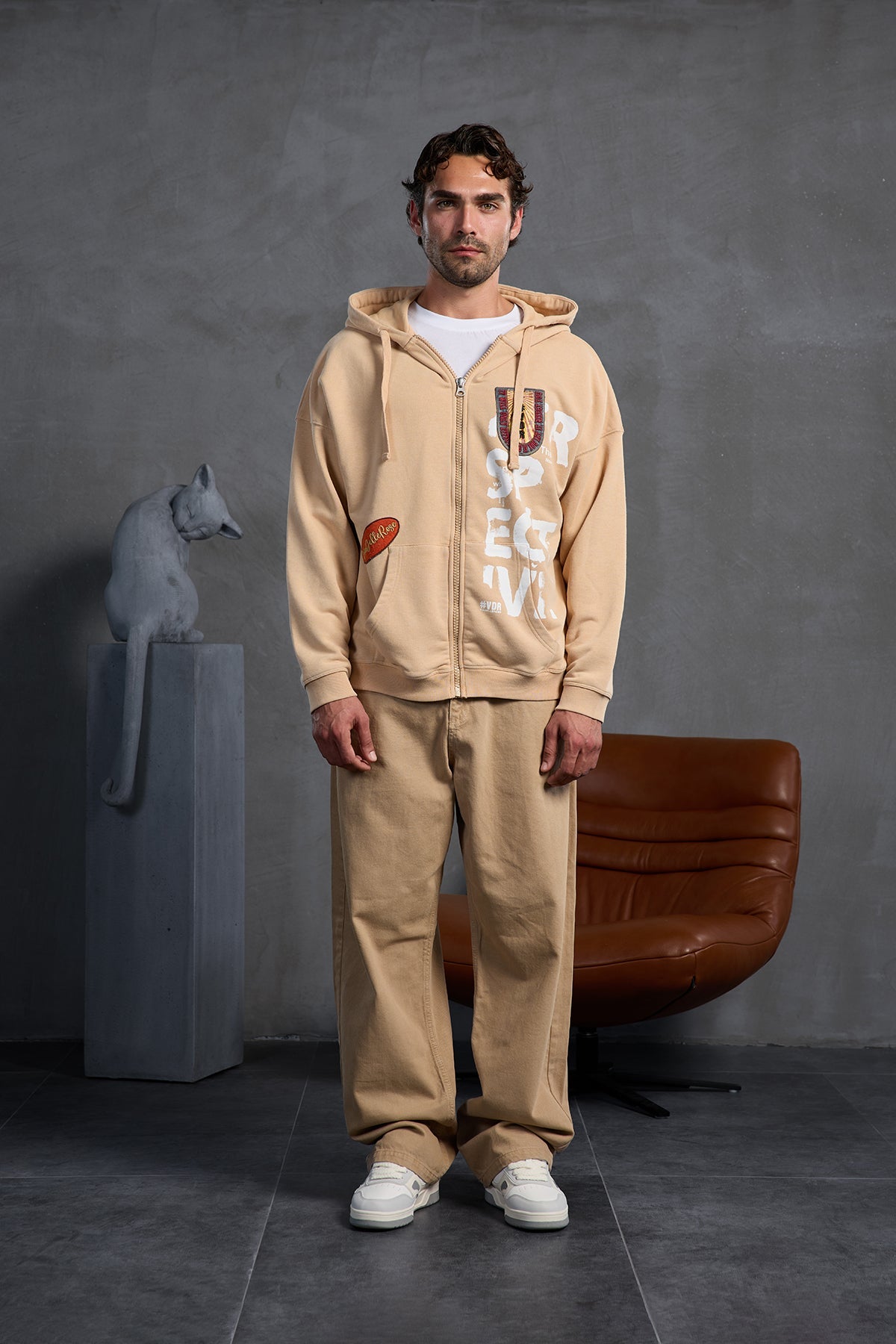 Beige Patch Hooded Sweatshirt 10000