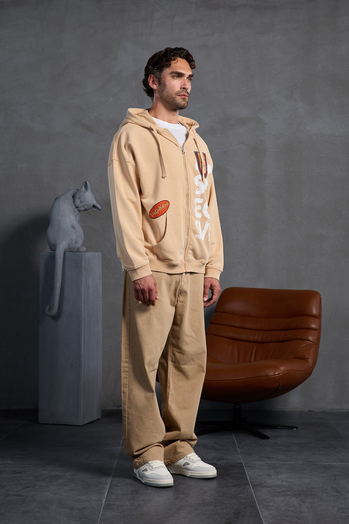 Beige Patch Hooded Sweatshirt 10000