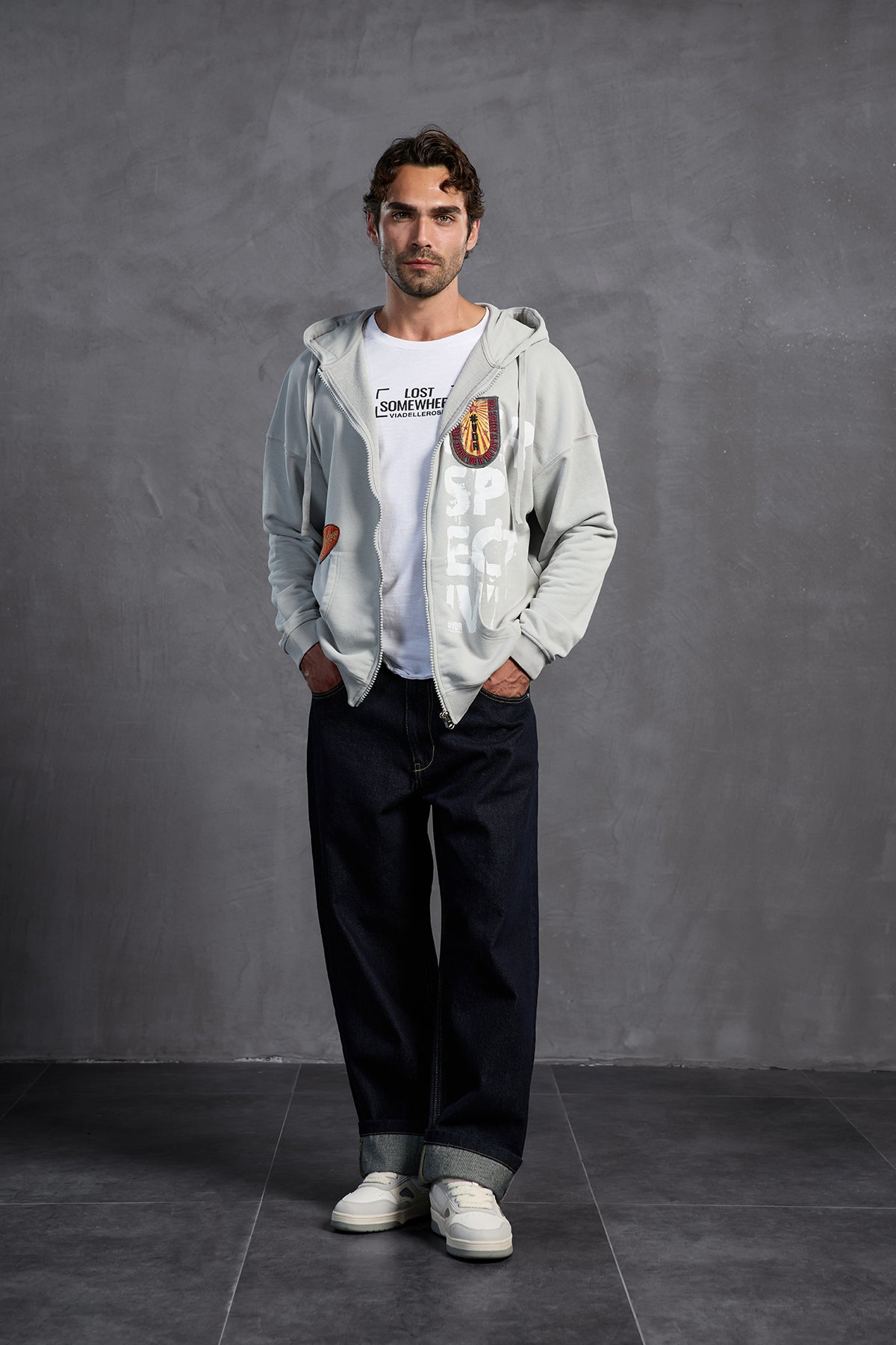 Grey Patch Hooded Sweatshirt 10000