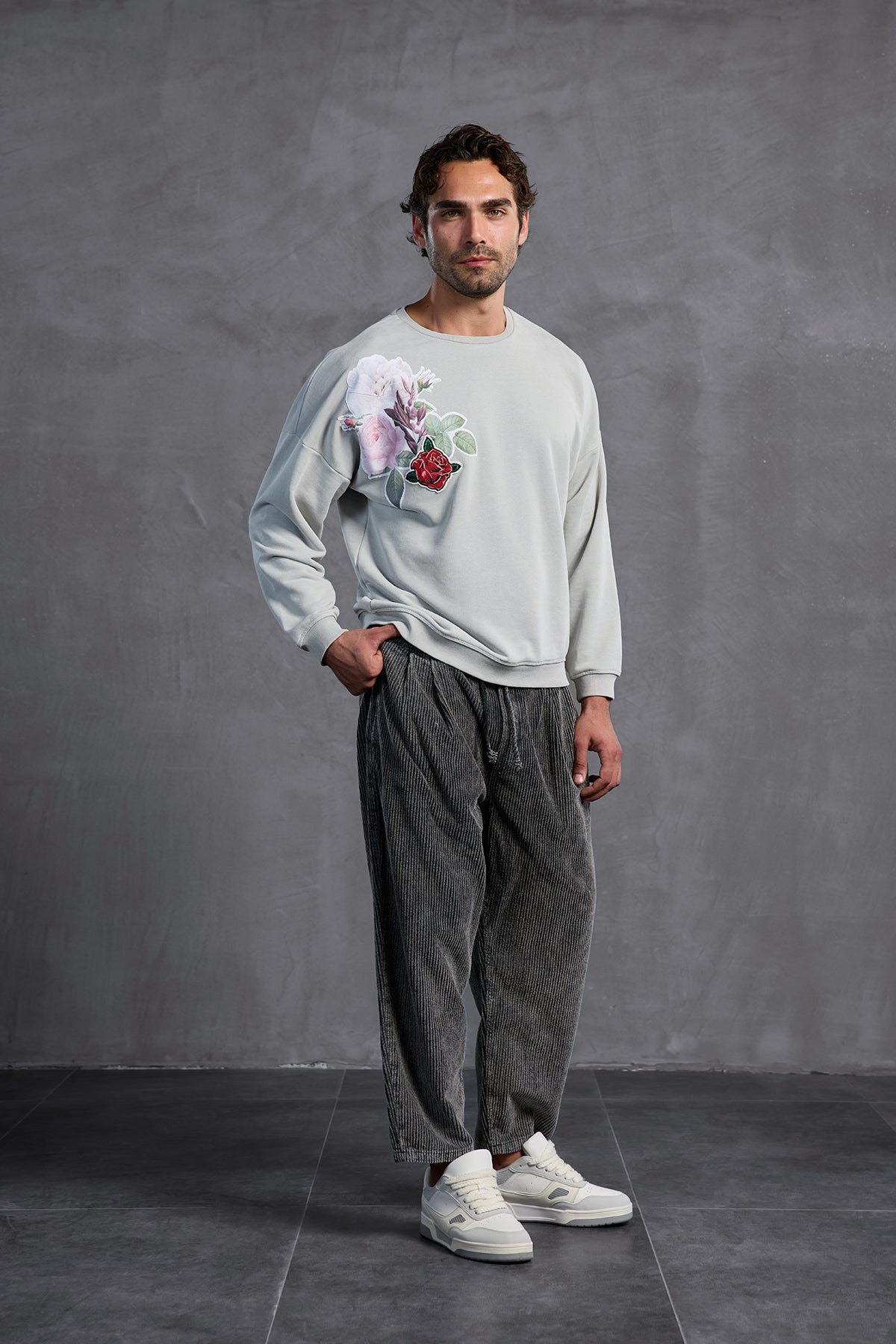 Grey Printed Crew Neck Sweatshirt 10001