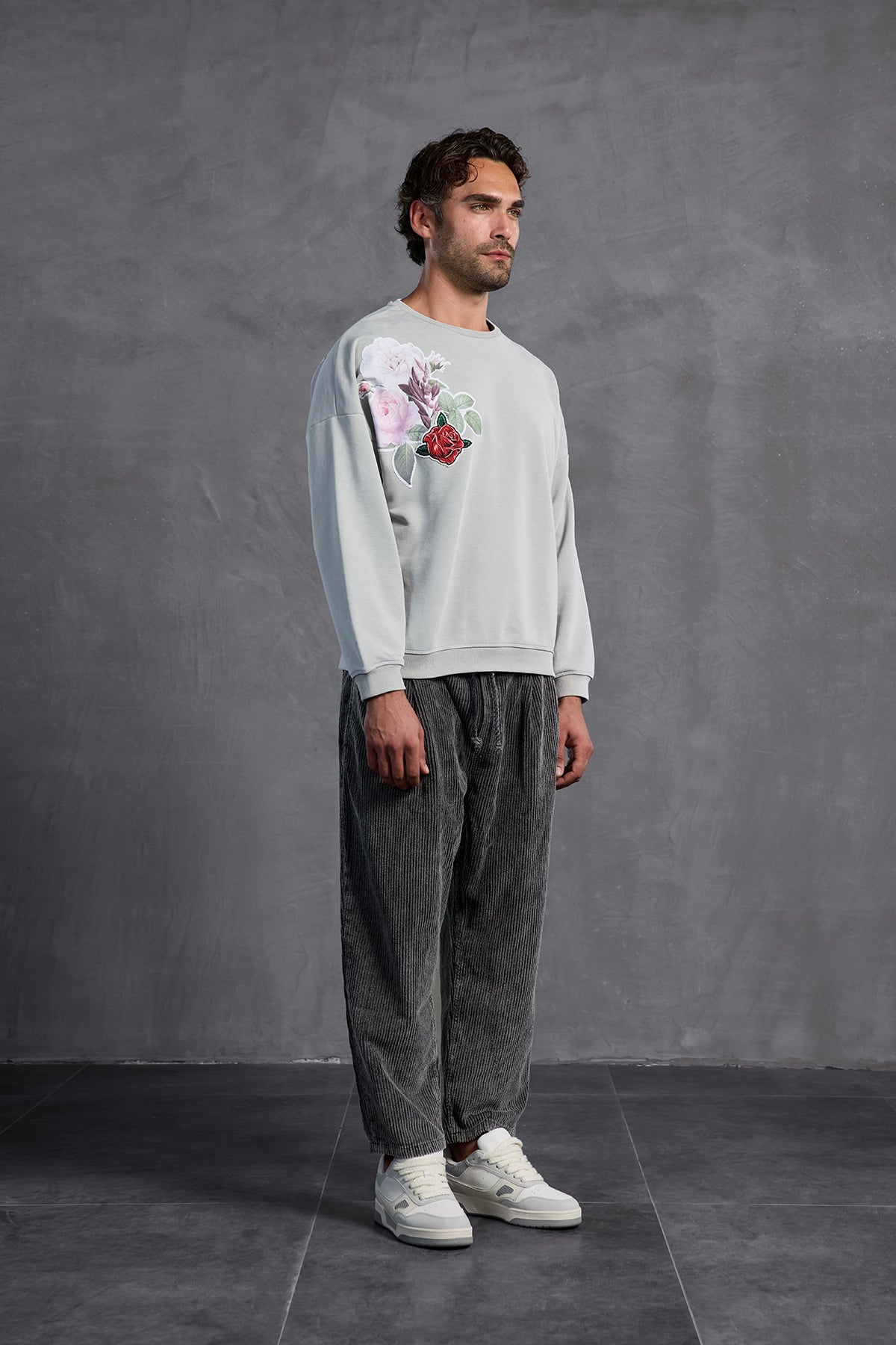 Grey Printed Crew Neck Sweatshirt 10001