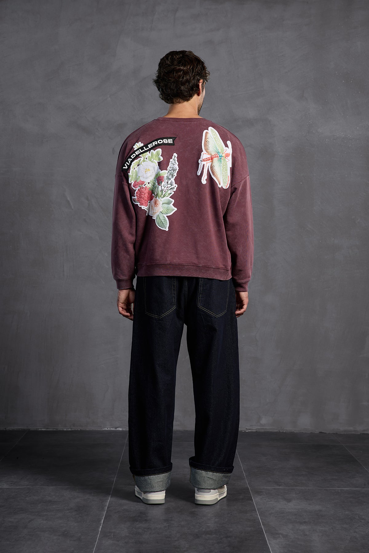 Burgundy Printed Crew Neck Sweatshirt 10001