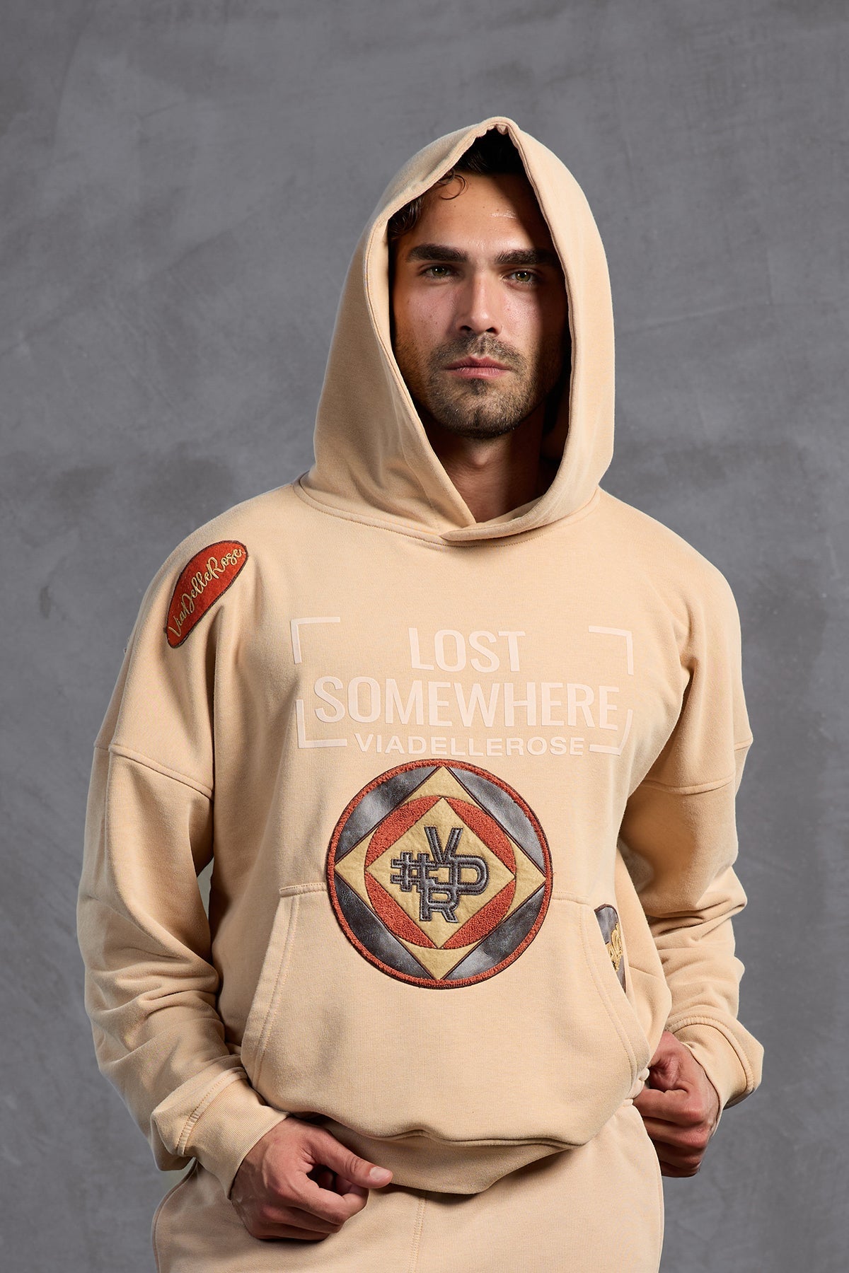 Beige Patch Hooded Sweatshirt 10002