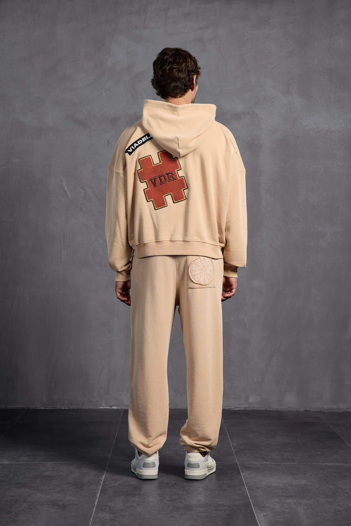 Beige Patch Hooded Sweatshirt 10002