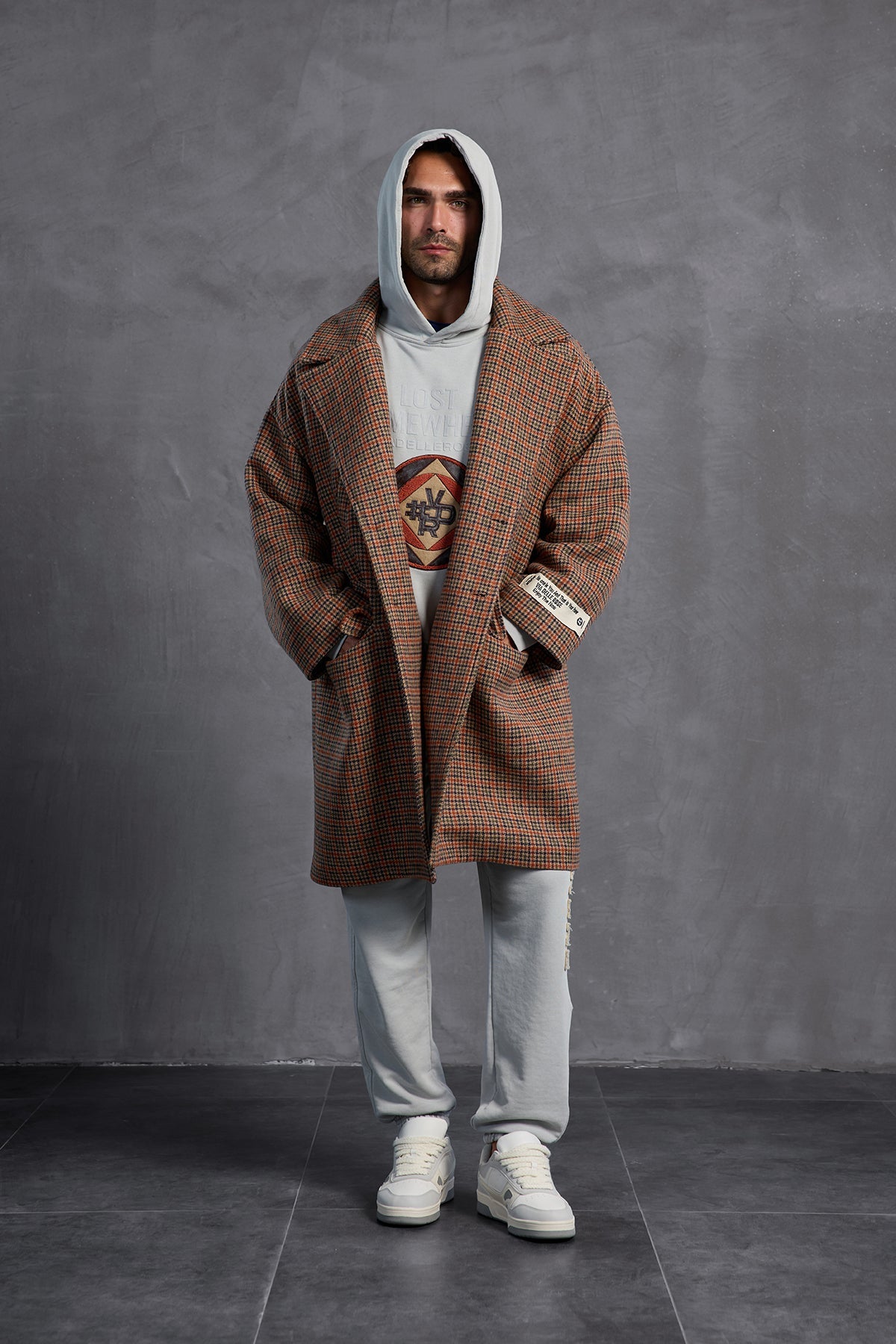 Grey Patch Hooded Sweatshirt 10002