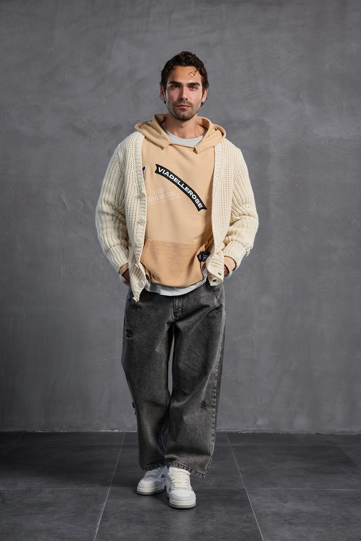 Beige Patch Hooded Sweatshirt 10003