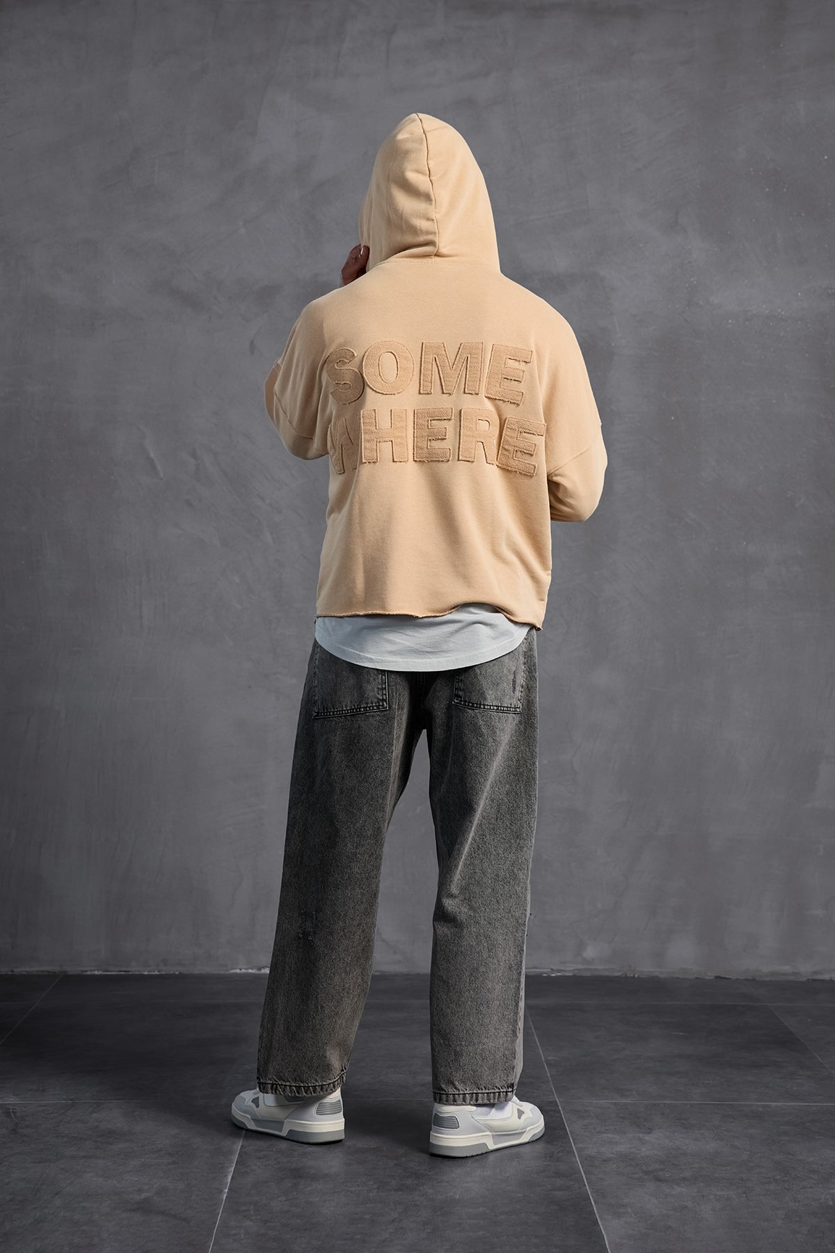 Beige Patch Hooded Sweatshirt 10003