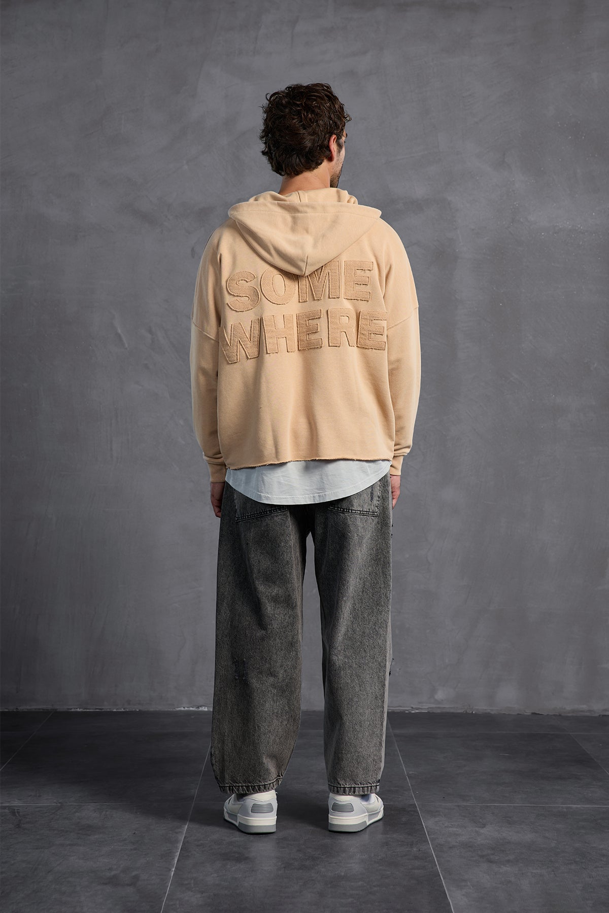 Beige Patch Hooded Sweatshirt 10003