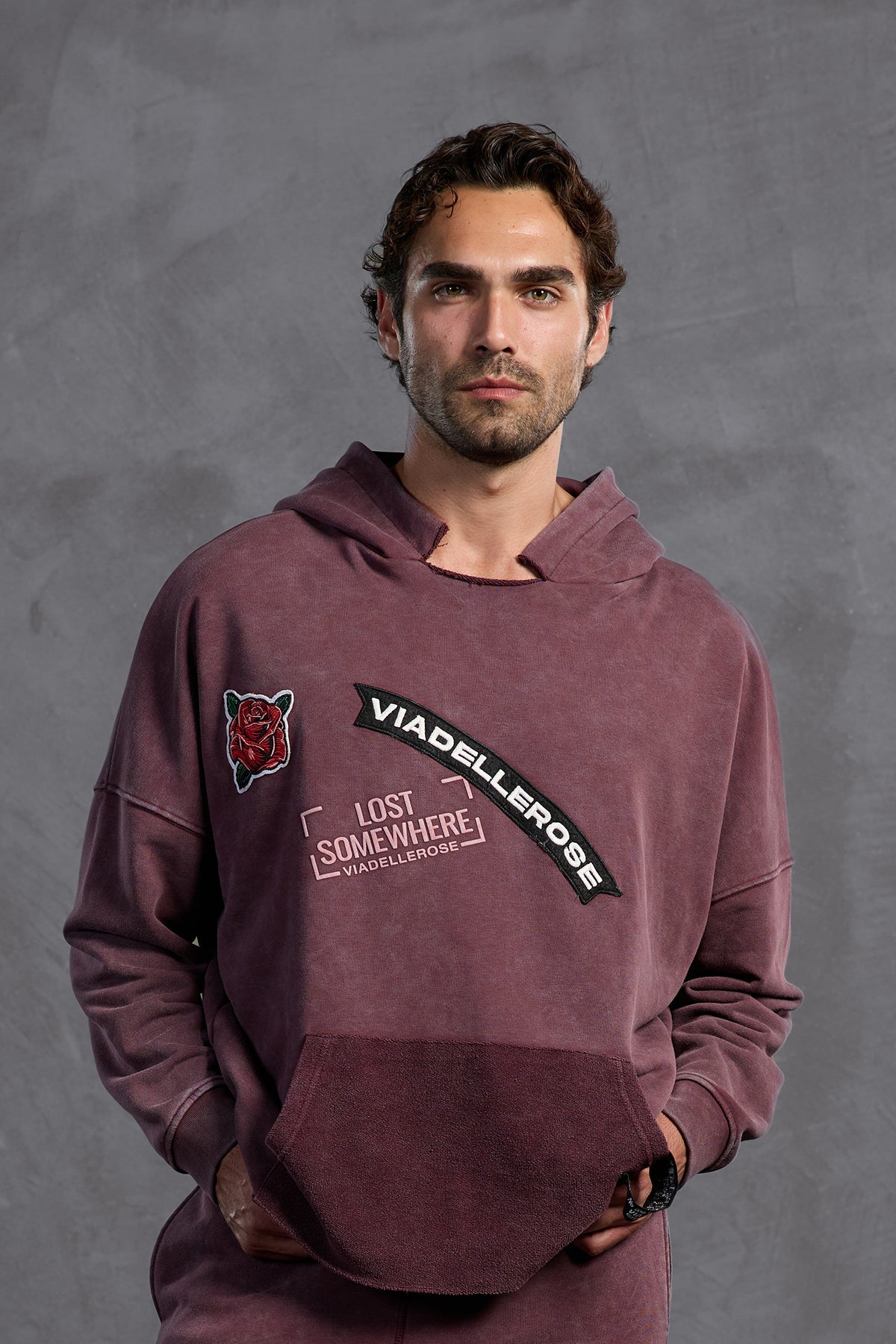 Burgundy Patch Hooded Sweatshirt 10003