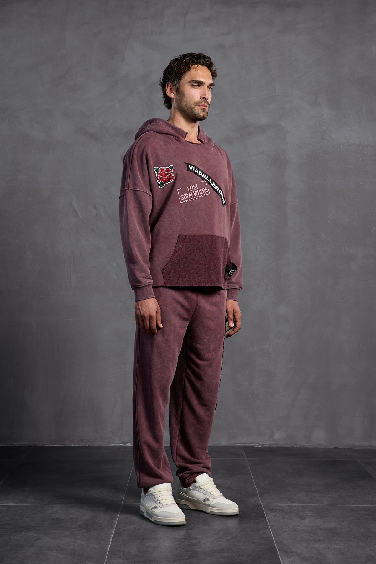 Burgundy Patch Hooded Sweatshirt 10003