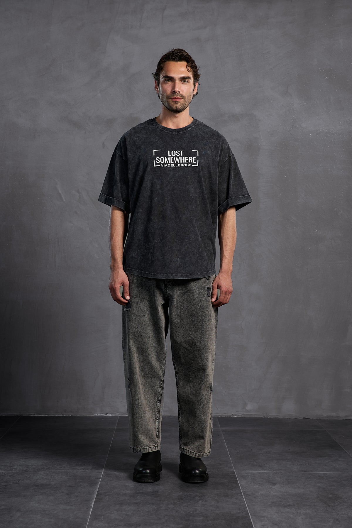 Black Printed Crew Neck T-shirt 10006