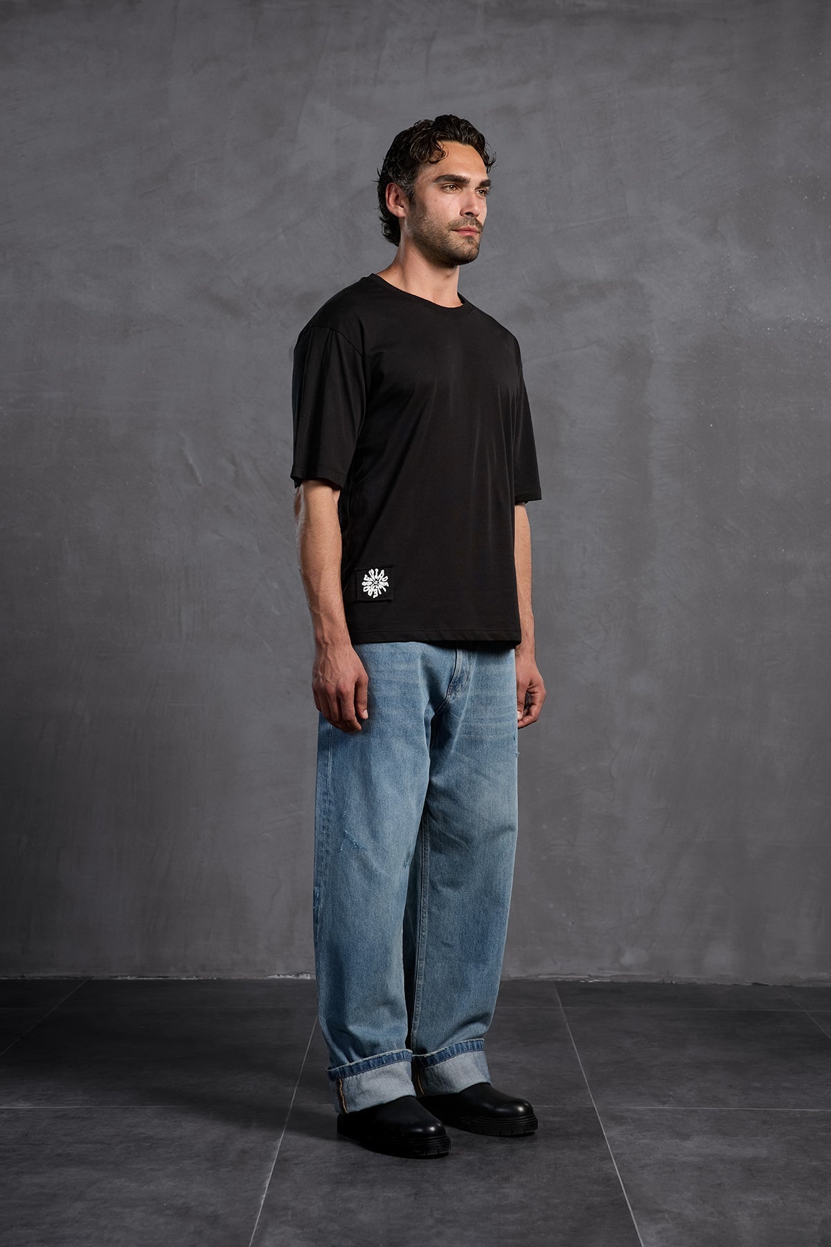 Black Printed Round Neck T-shirt 10010