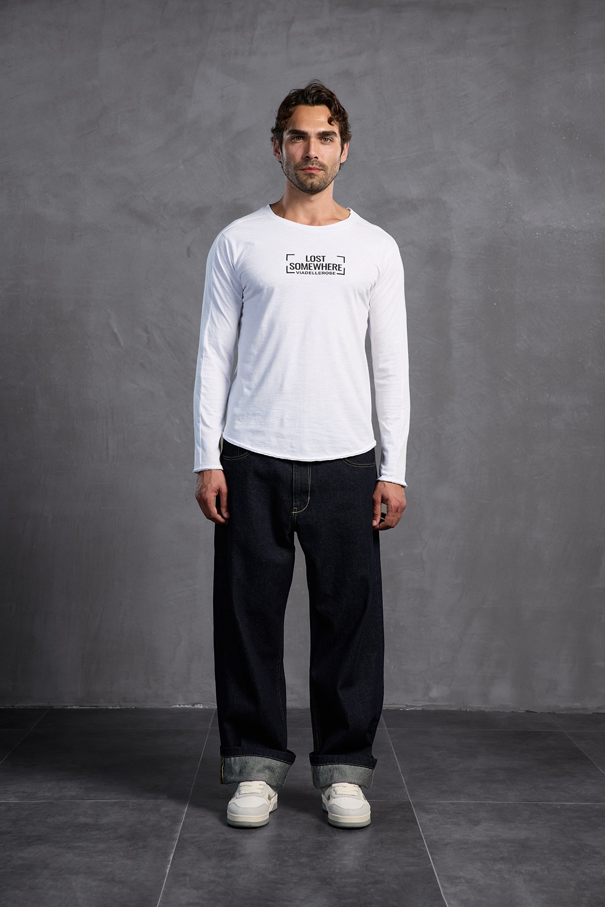 White Front Text Crew Neck T-shirt 10011