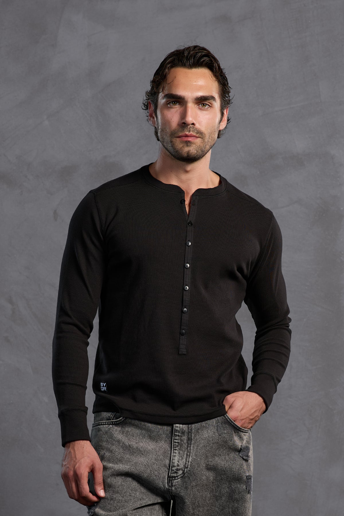 Black Ribbed Front Buttoned T-shirt 10025