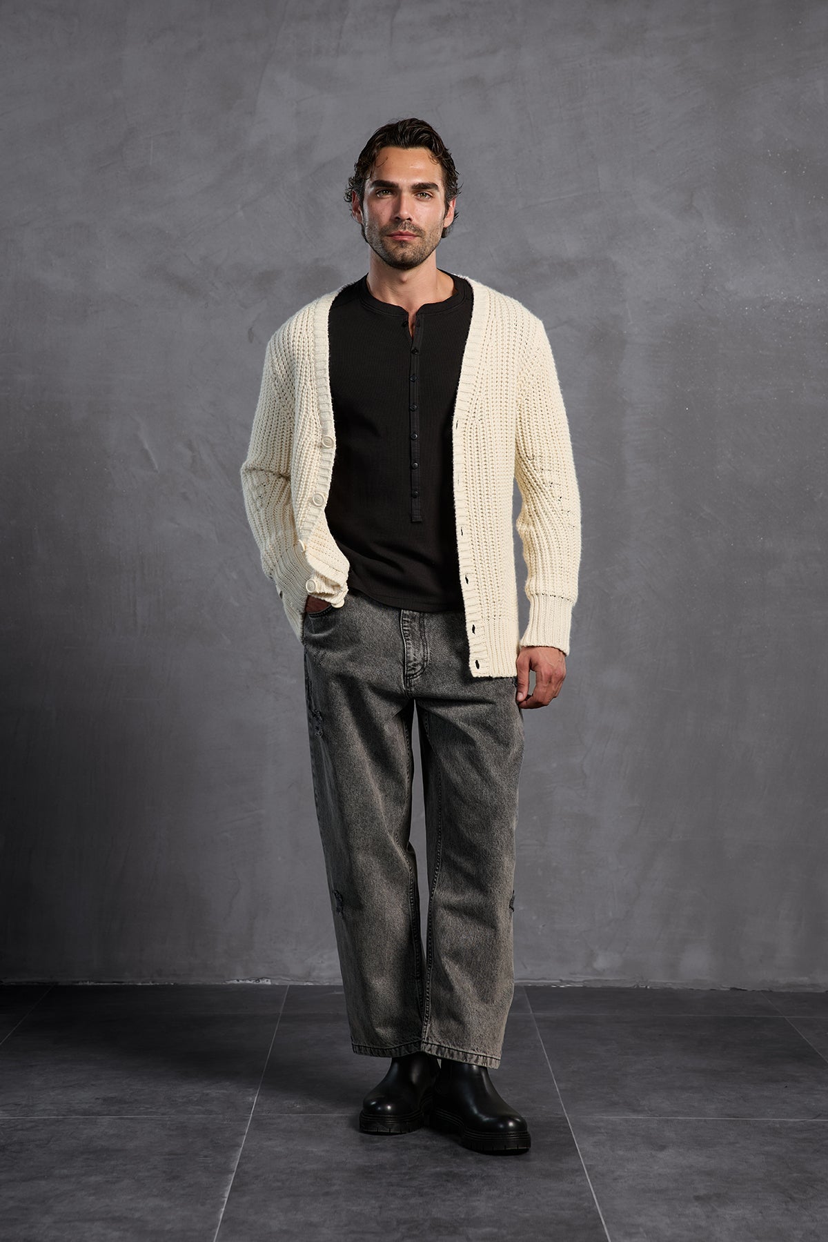 Black Ribbed Front Buttoned T-shirt 10025