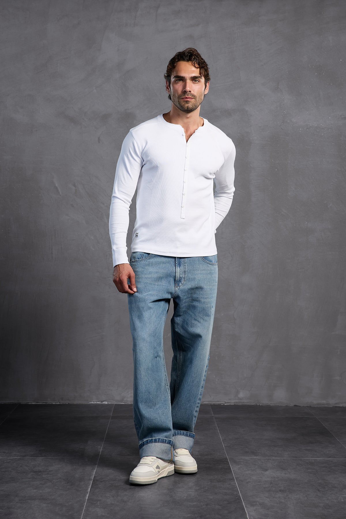 White Ribbed Front Buttoned T-shirt 10025