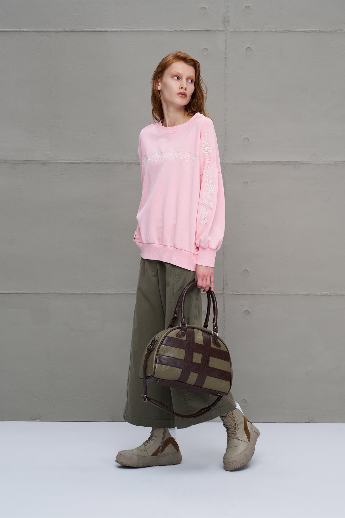 Khaki Brown Logo Detailed Bag Via3