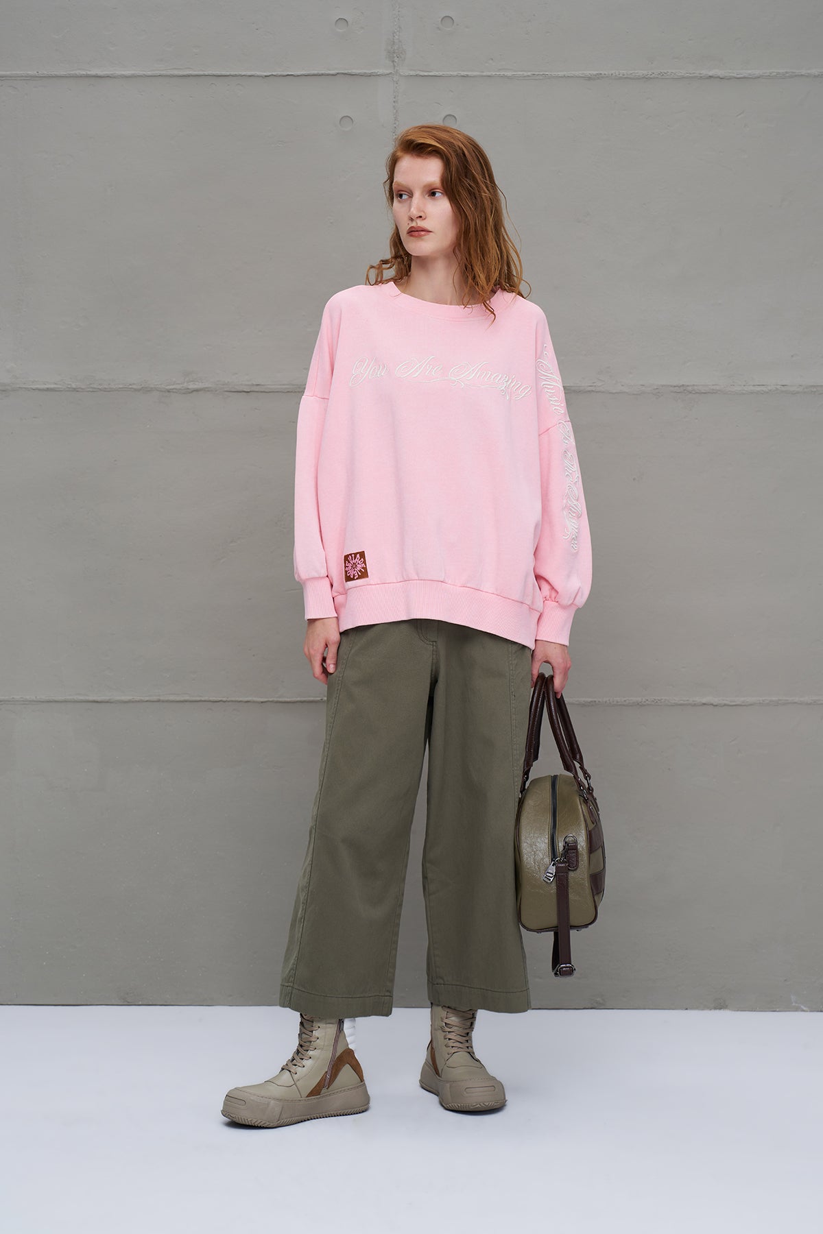 Khaki Brown Logo Detailed Bag Via3