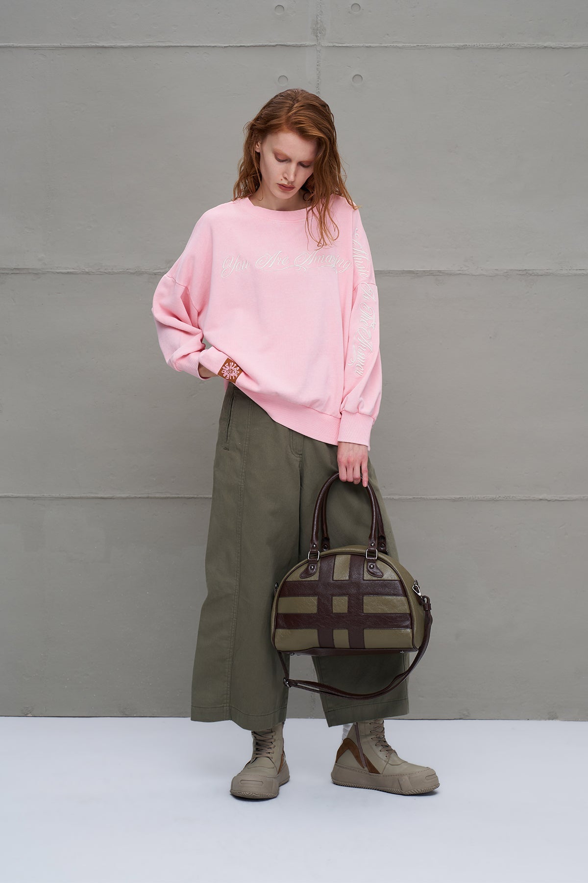 Khaki Brown Logo Detailed Bag Via3