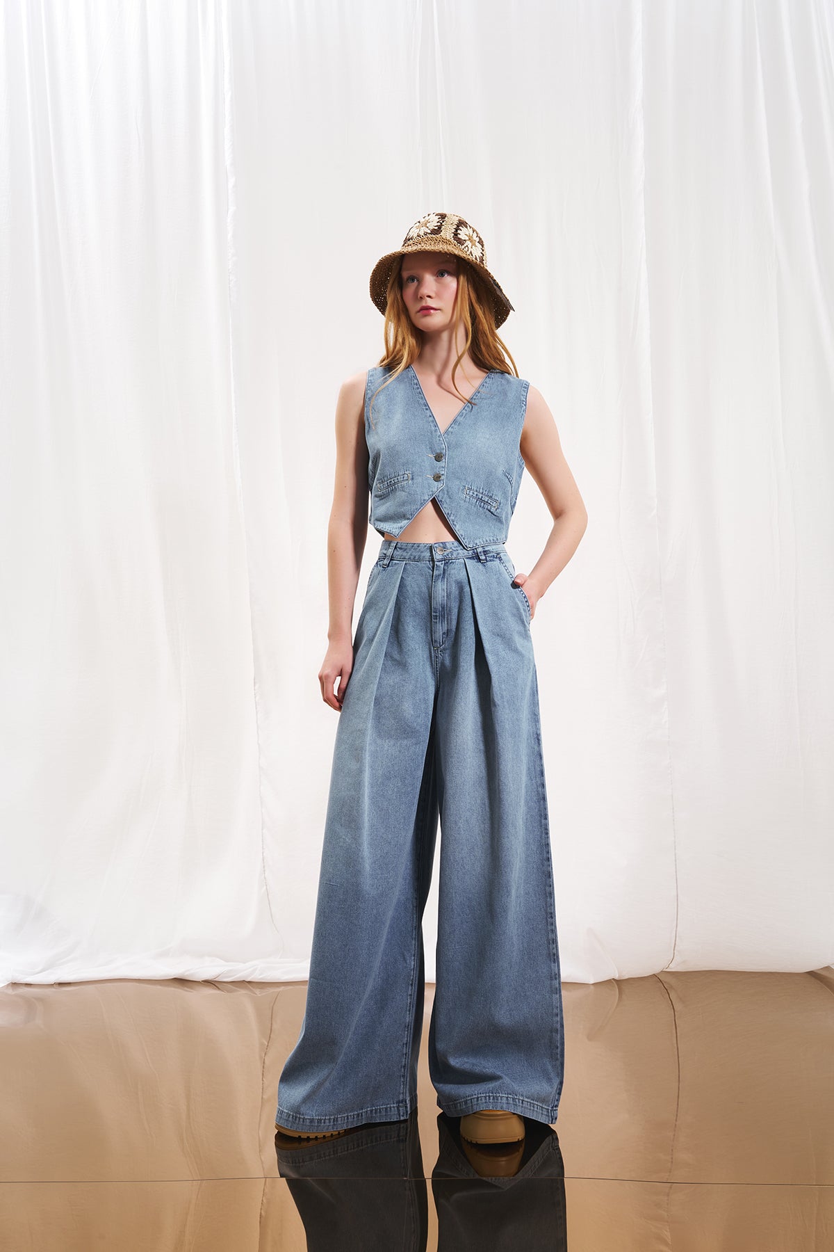 Light Blue Crop Denim Vest 17221