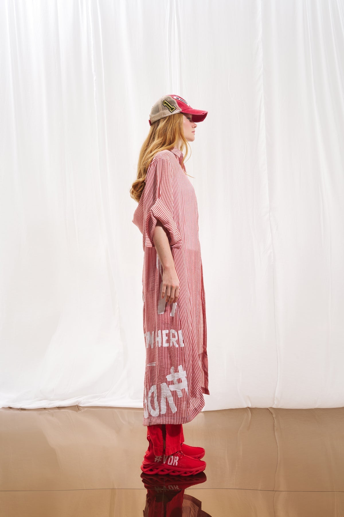 Red White Shirt Dress 17268