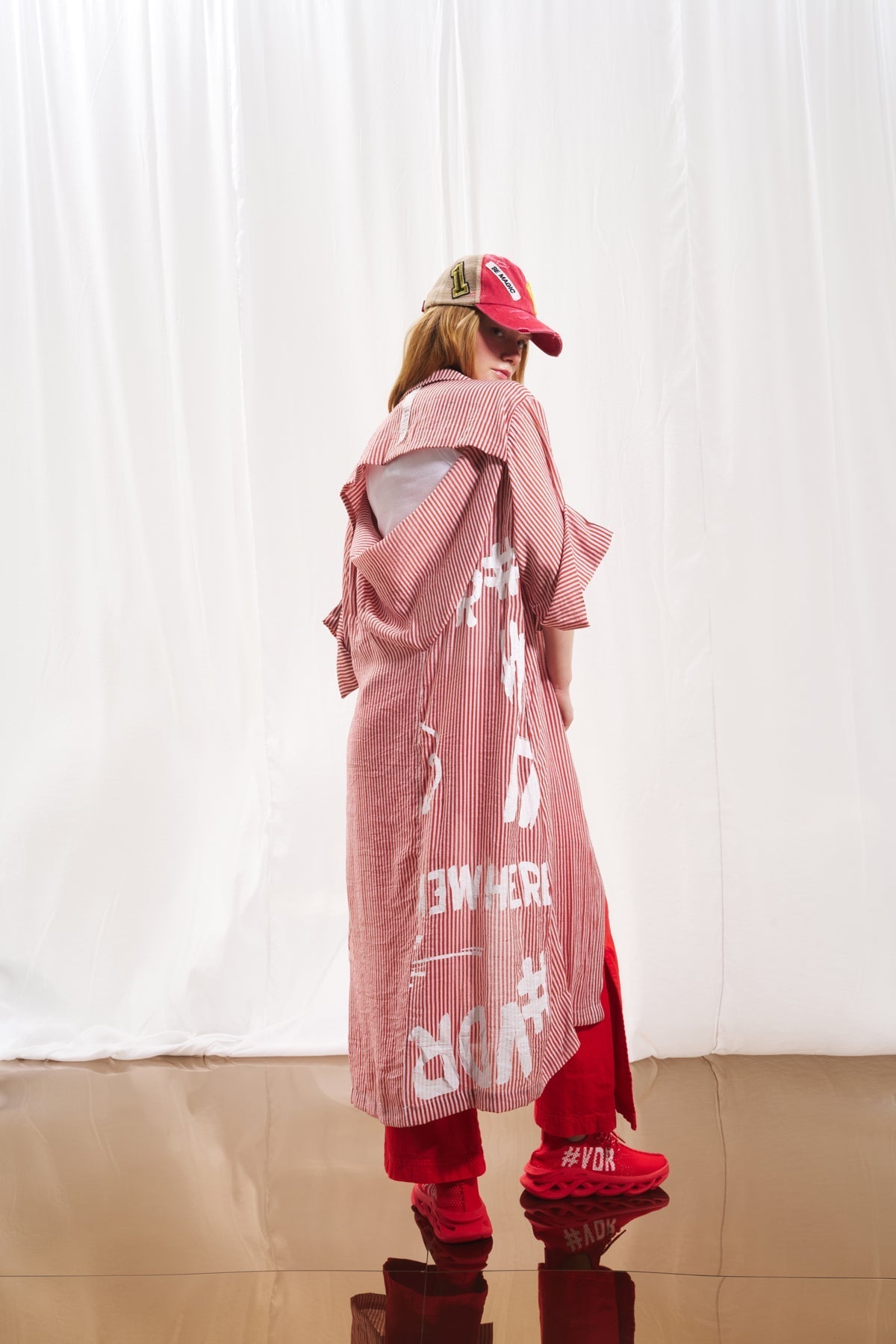 Red White Shirt Dress 17268