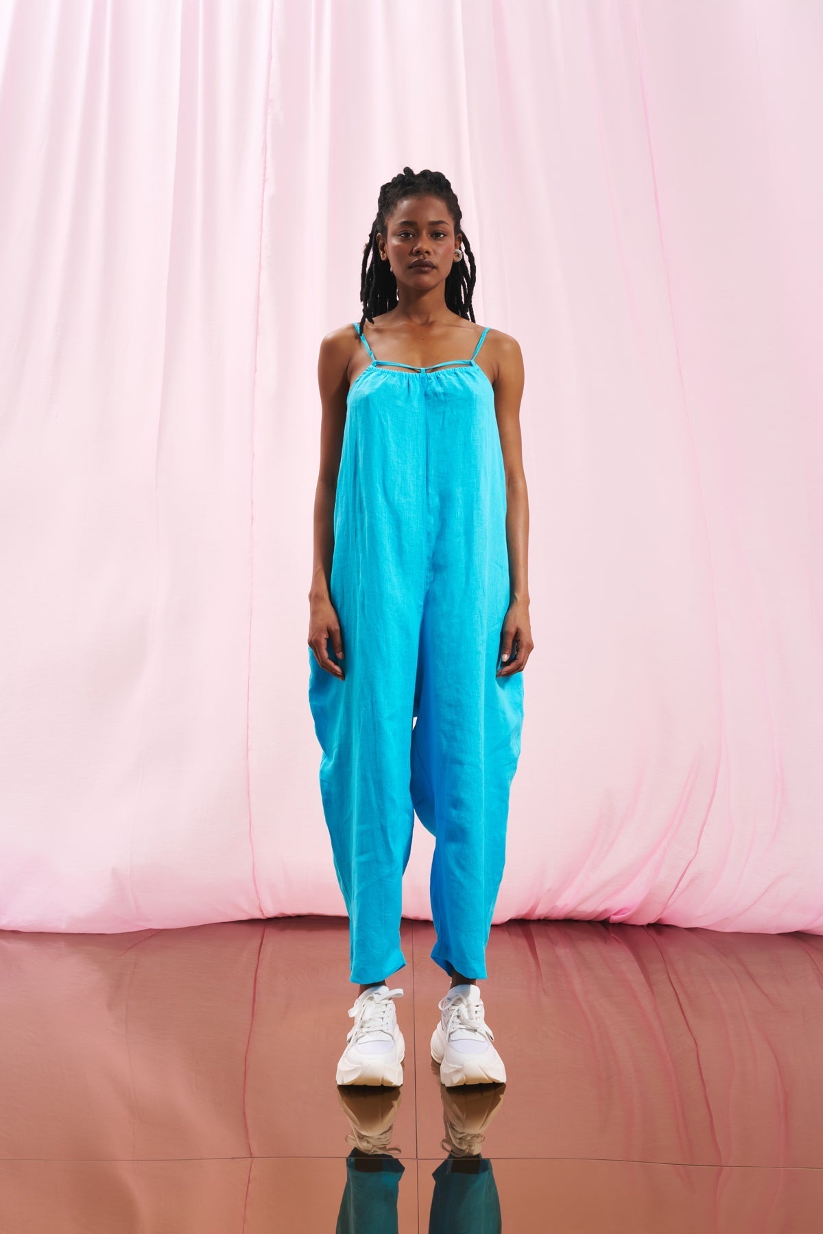 Light Blue Linen Jumpsuit 17294