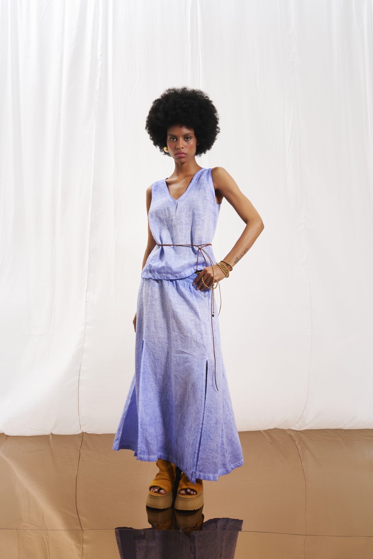 Lilac Linen Midi Skirt 17308