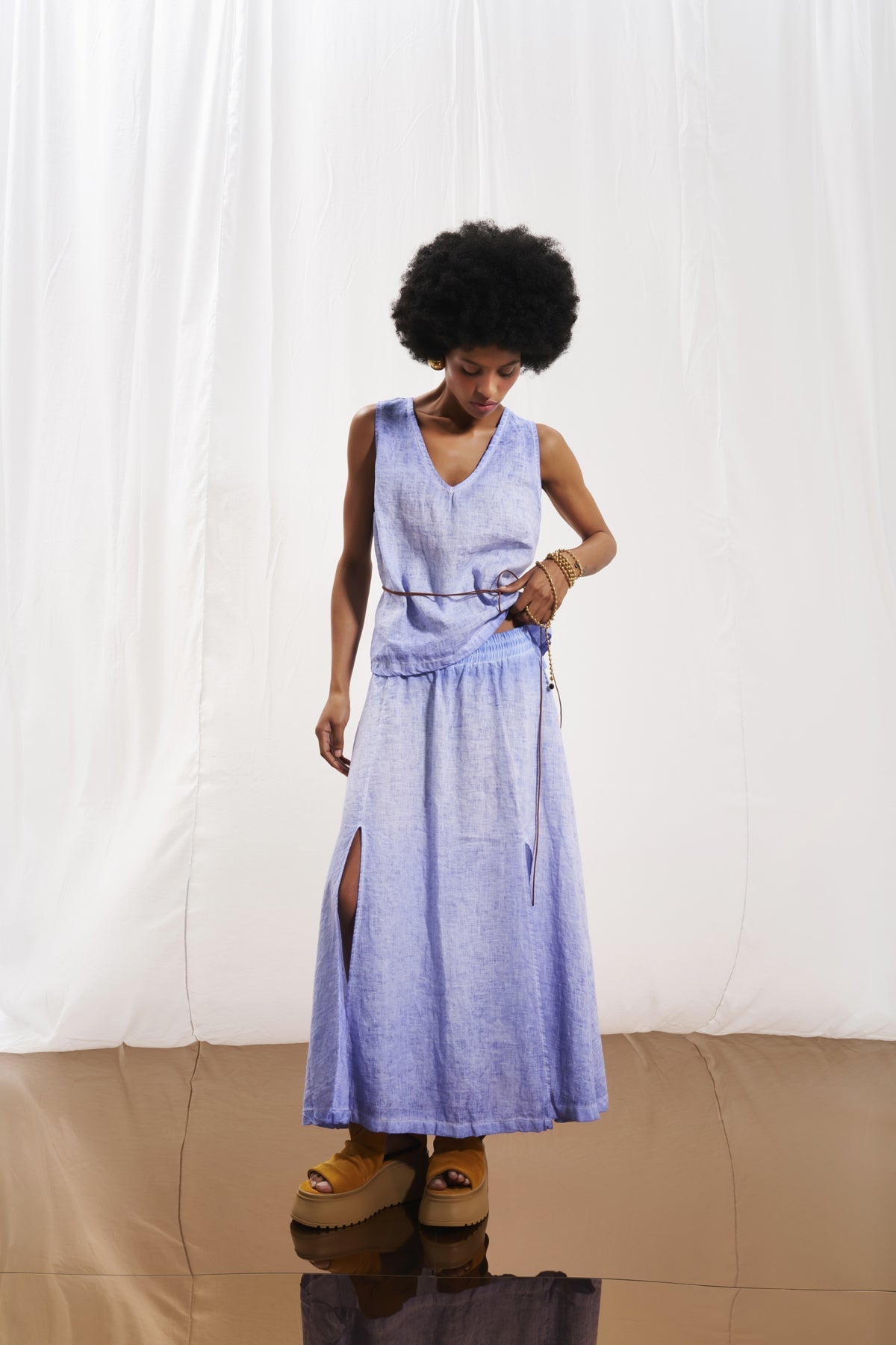 Lilac Linen Midi Skirt 17308