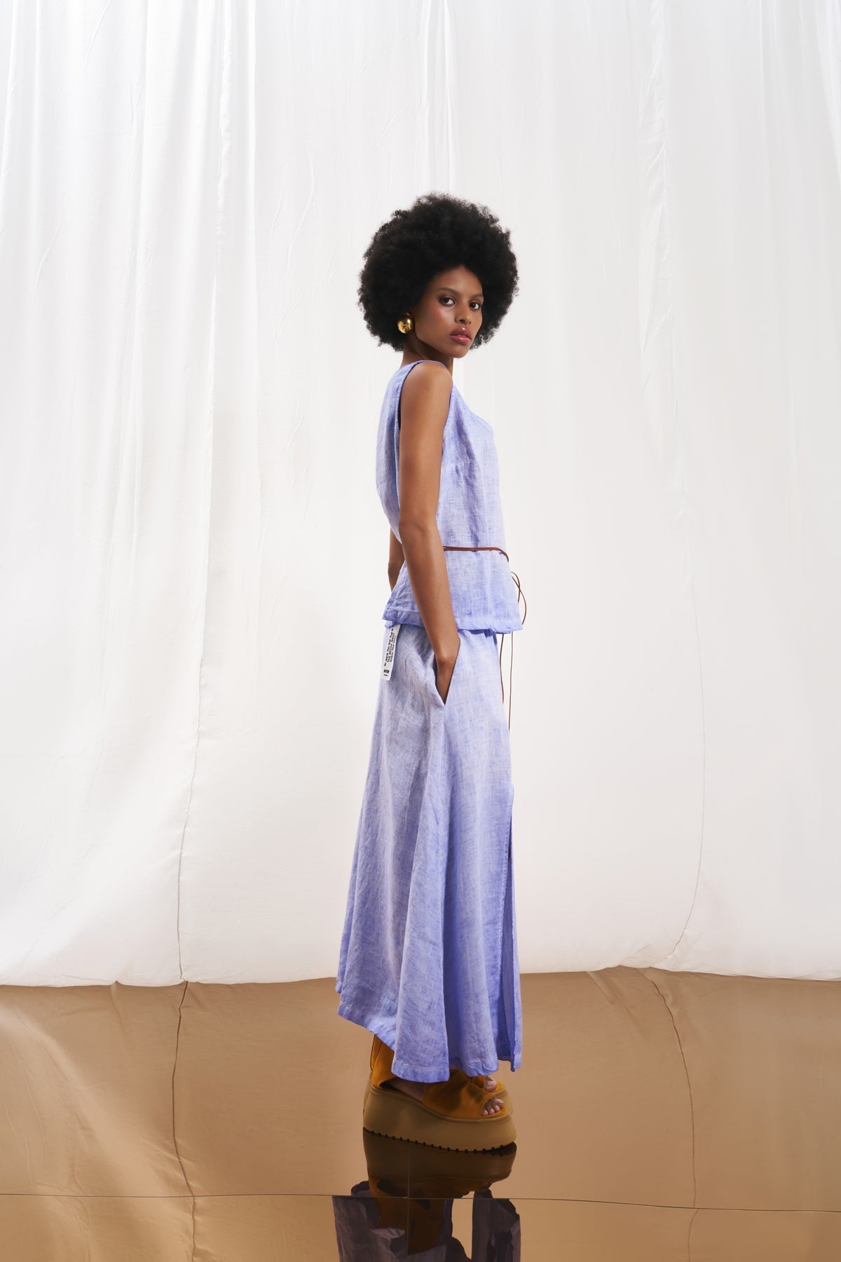 Lilac Linen Midi Skirt 17308