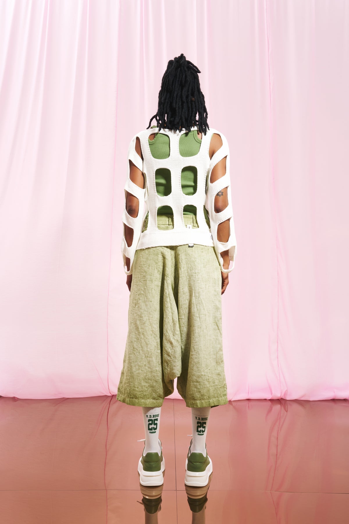 Olive Green Pleated Linen Trousers 17312