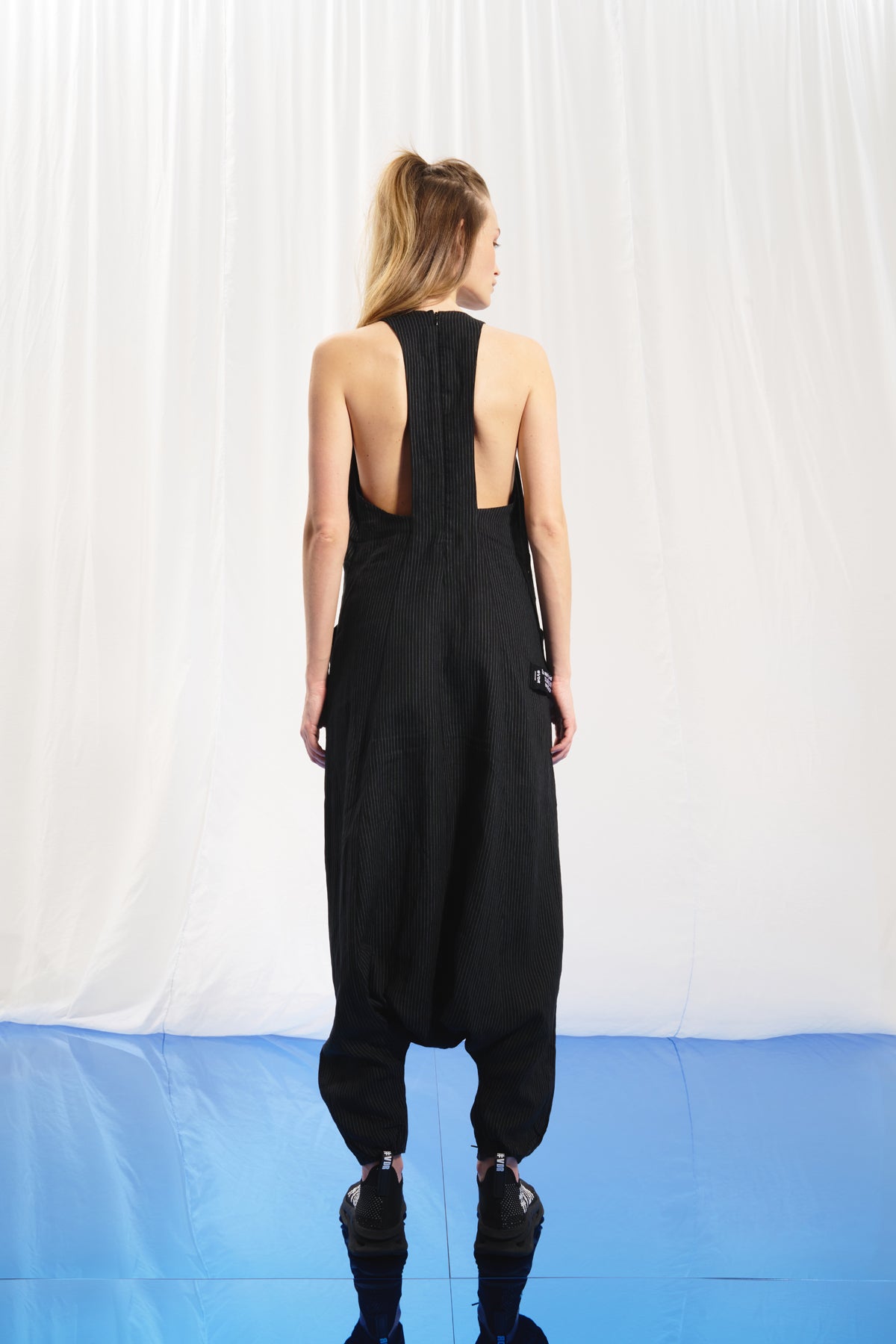 Black Stiped Sleeveless Jumpsuit 17371