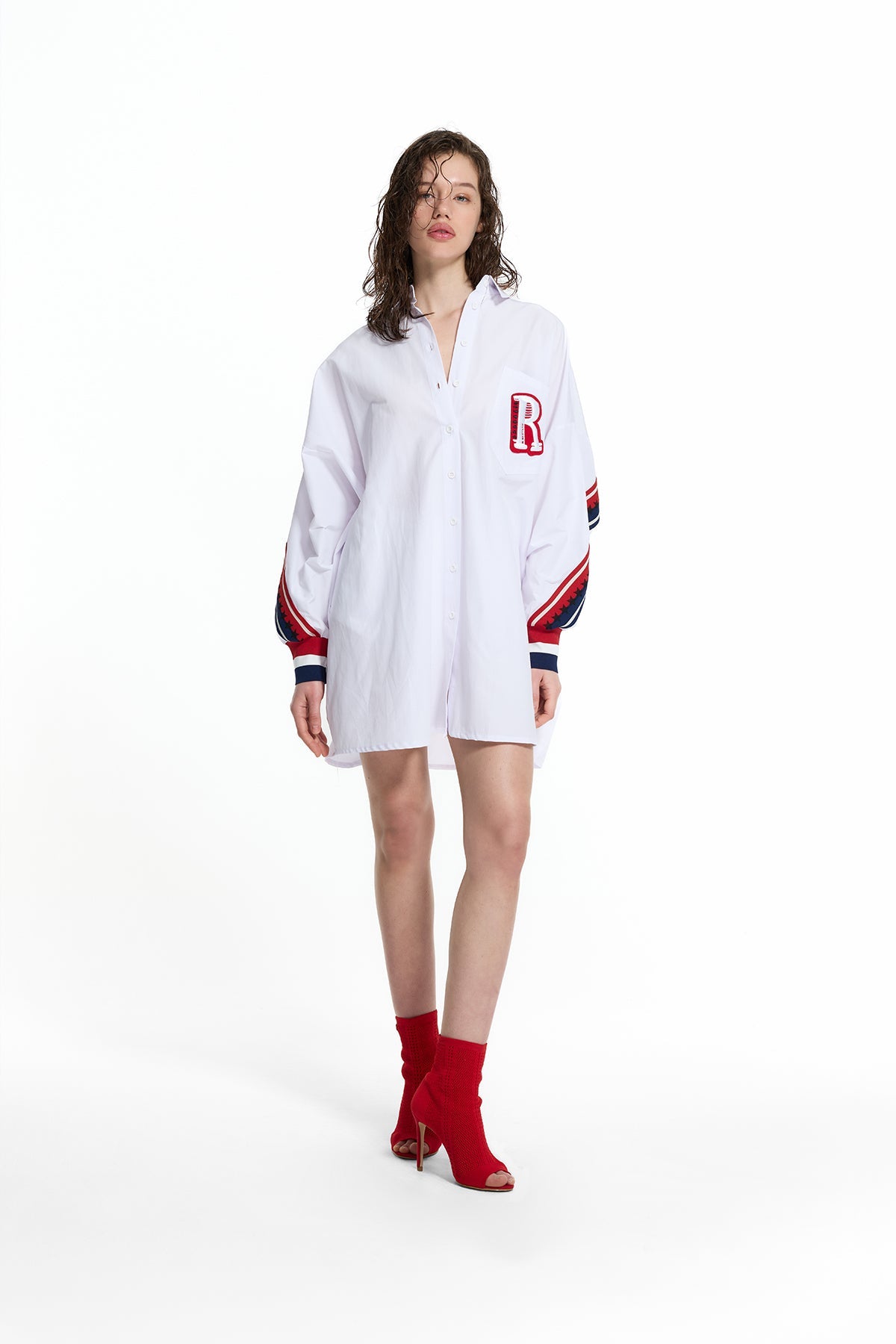 White Logo Detail Stripe Design Shirt 19007