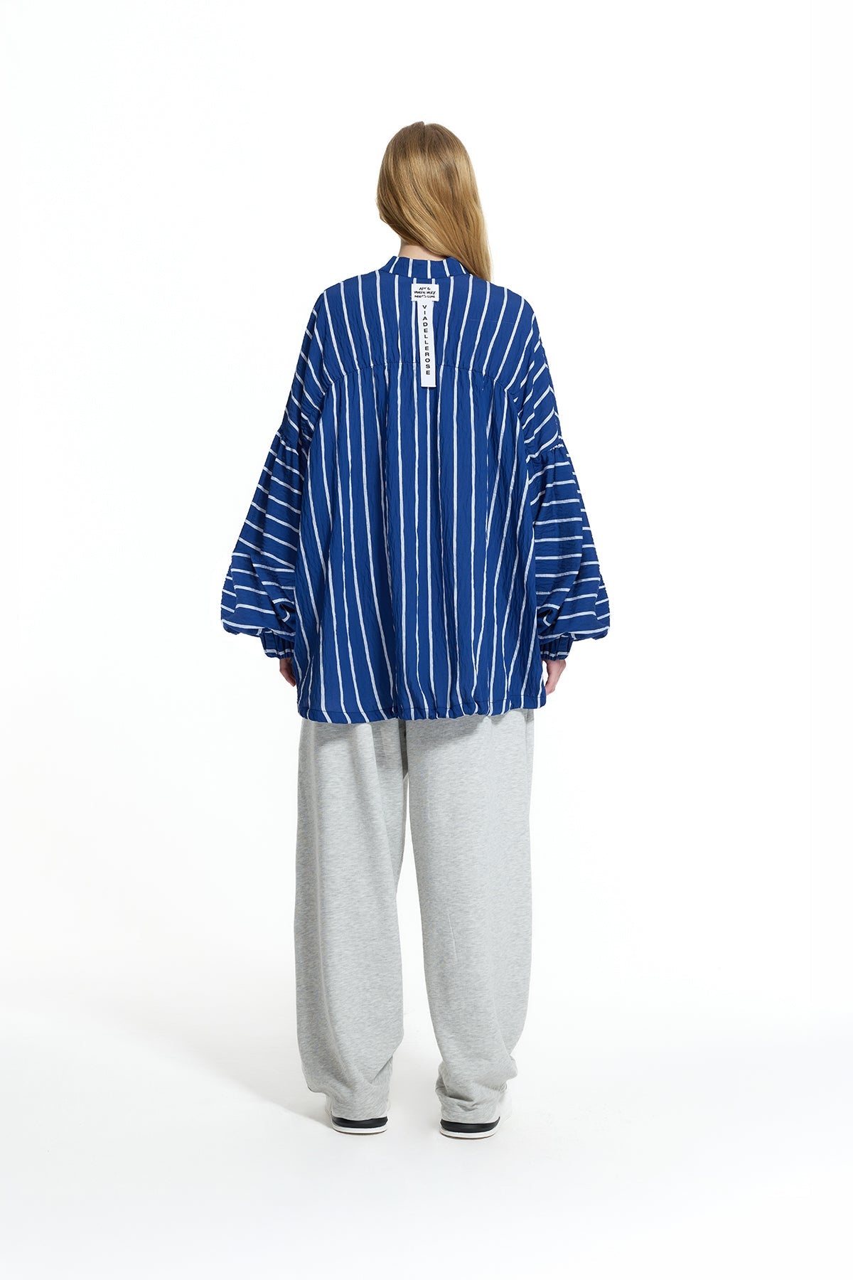 Blue White Text Detail Striped Shirt 19008