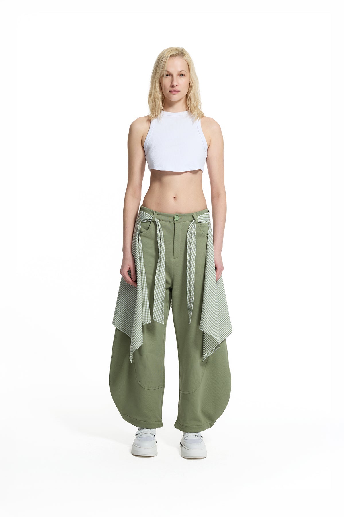 Khaki Belt Detail Contrast Panel Trousers Trousers 19019