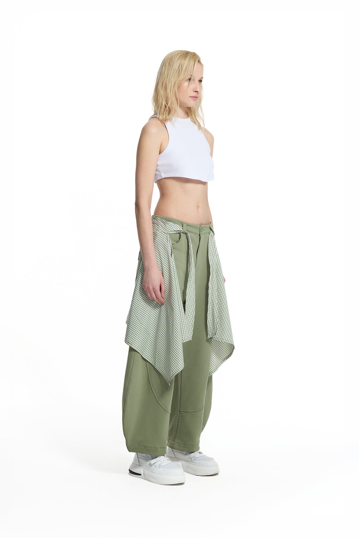 Khaki Belt Detail Contrast Panel Trousers Trousers 19019