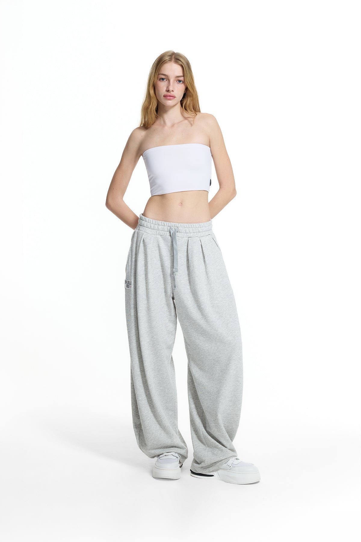 Grey Melange Pleated Detail Baggy Trousers 19041