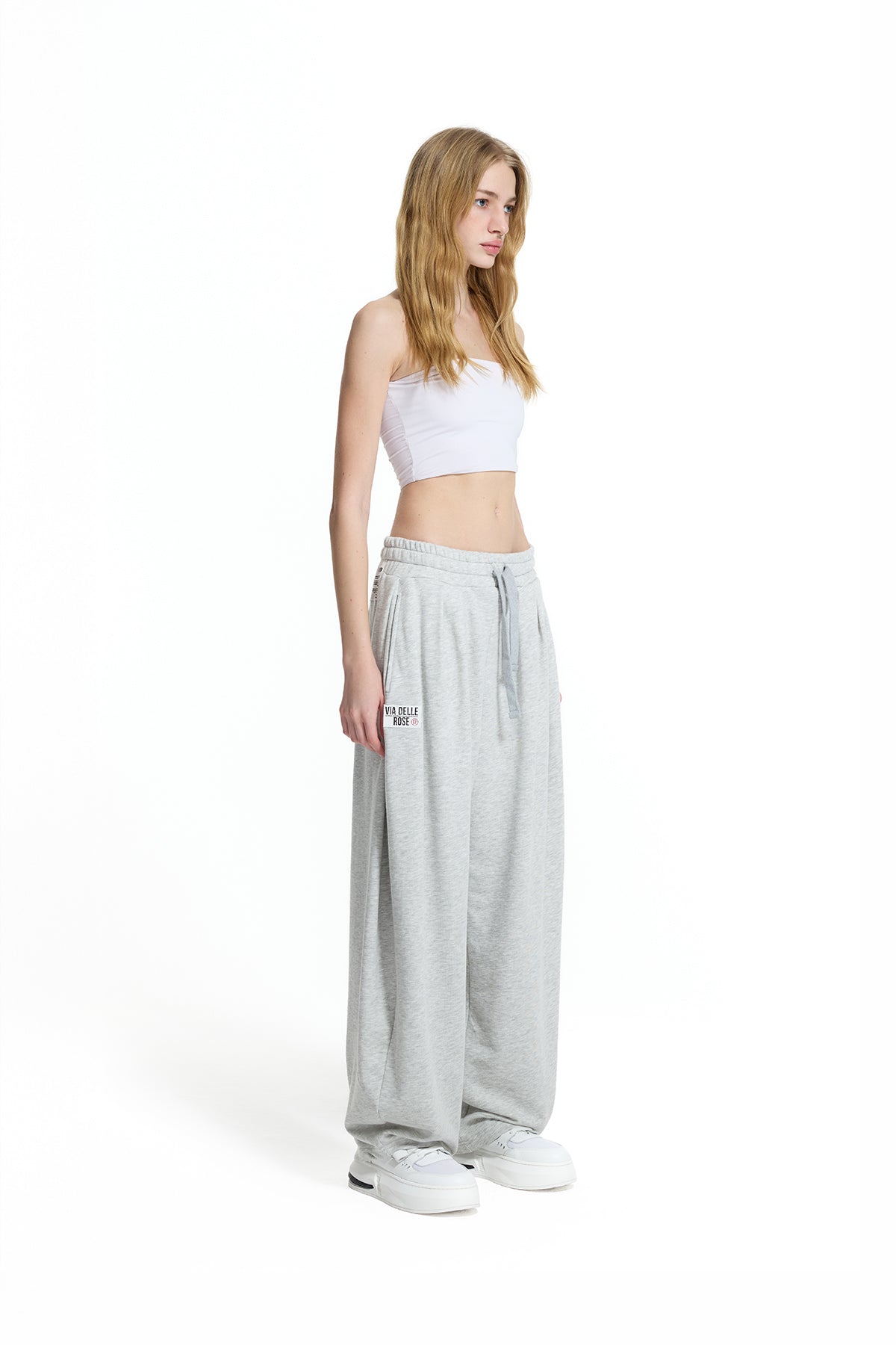 Grey Melange Pleated Detail Baggy Trousers 19041