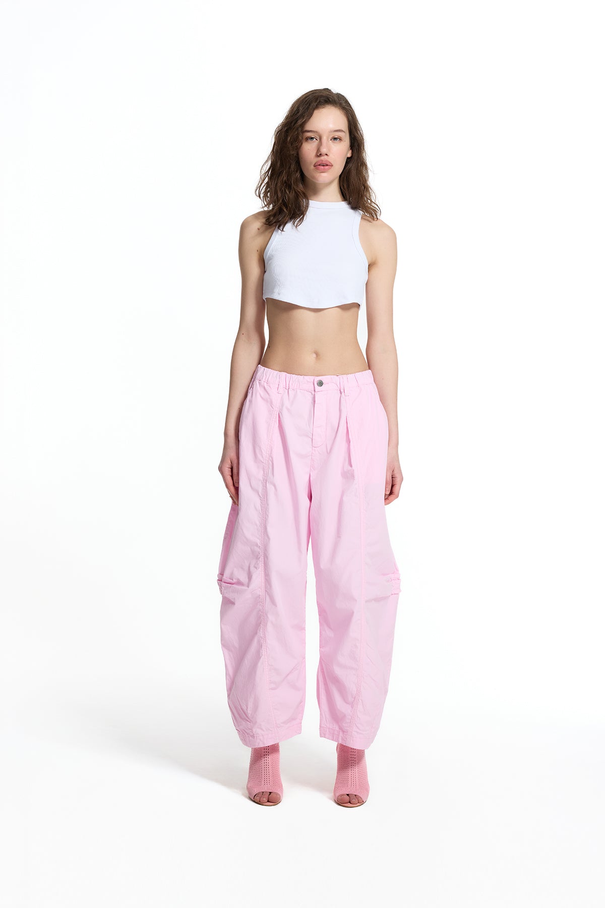 Pink Pleated Stitch Detail Baggy Trousers 19049