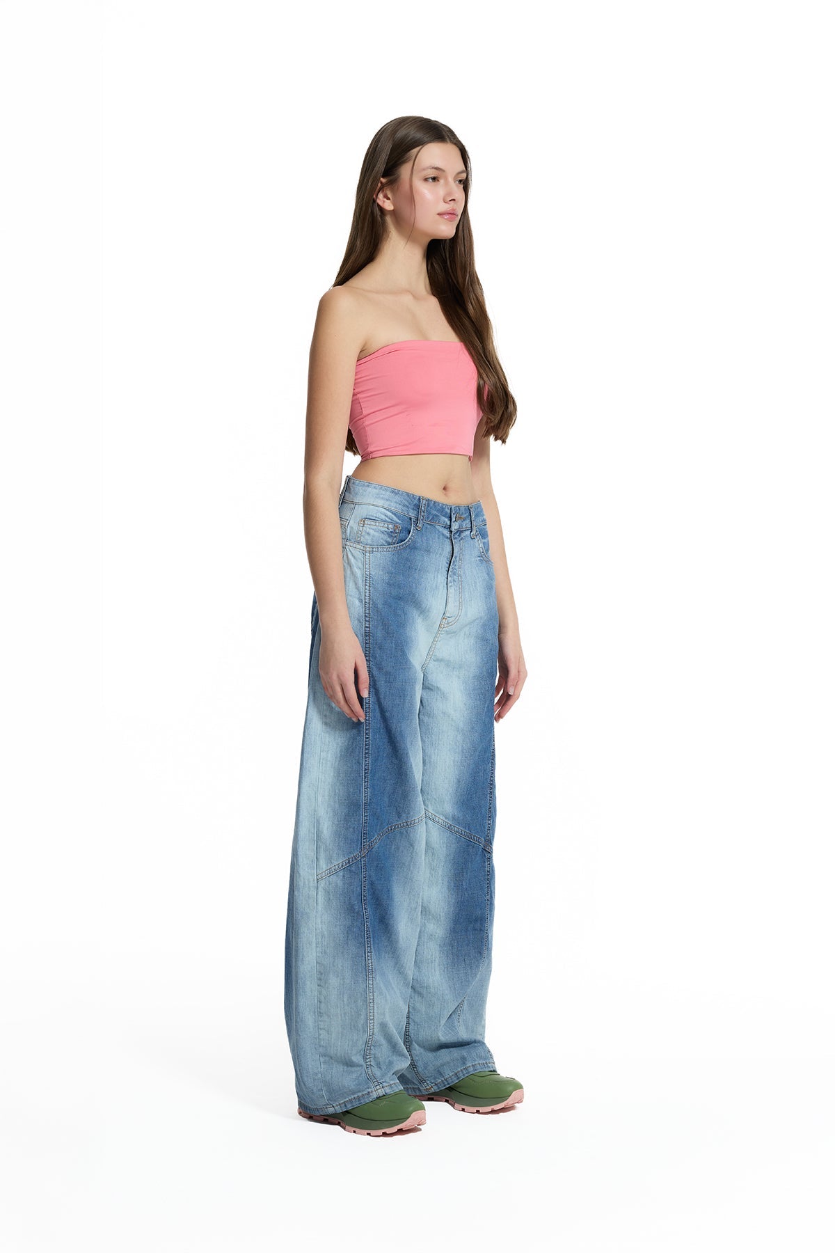 Blue Washed Wide Leg Denim Trousers 19058
