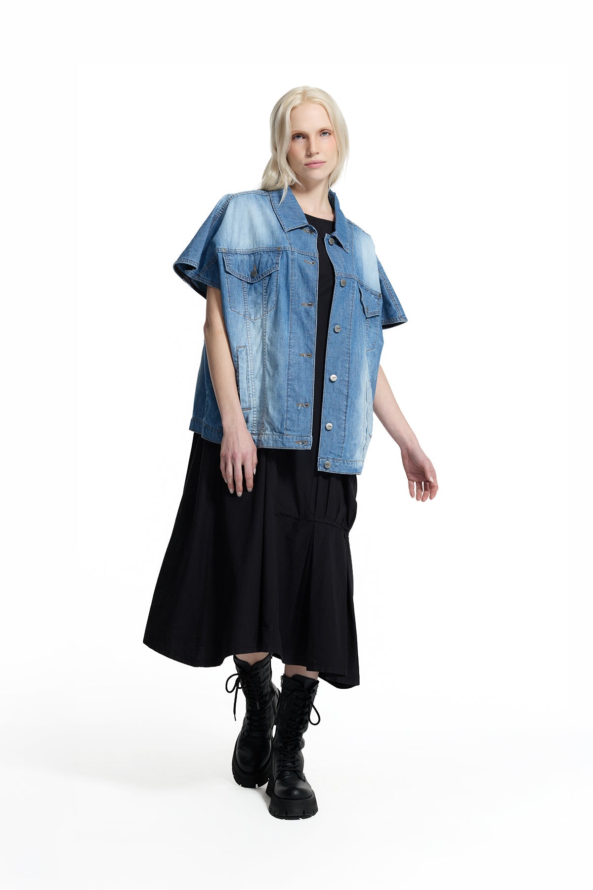 Blue Washed Logo Detail Denim Vest 19060