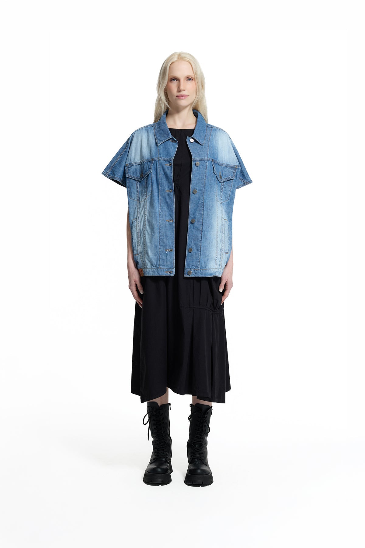 Blue Washed Logo Detail Denim Vest 19060