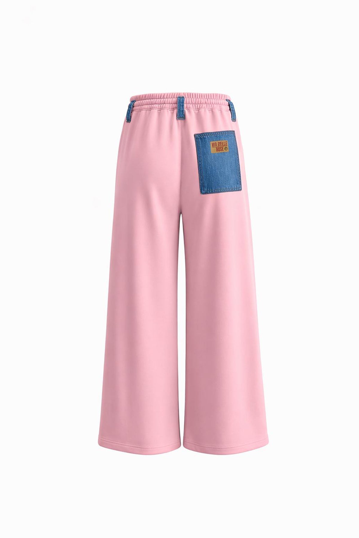 Blue Pink Contrast Fabric Distressed Denim Wide Leg Trousers 19062