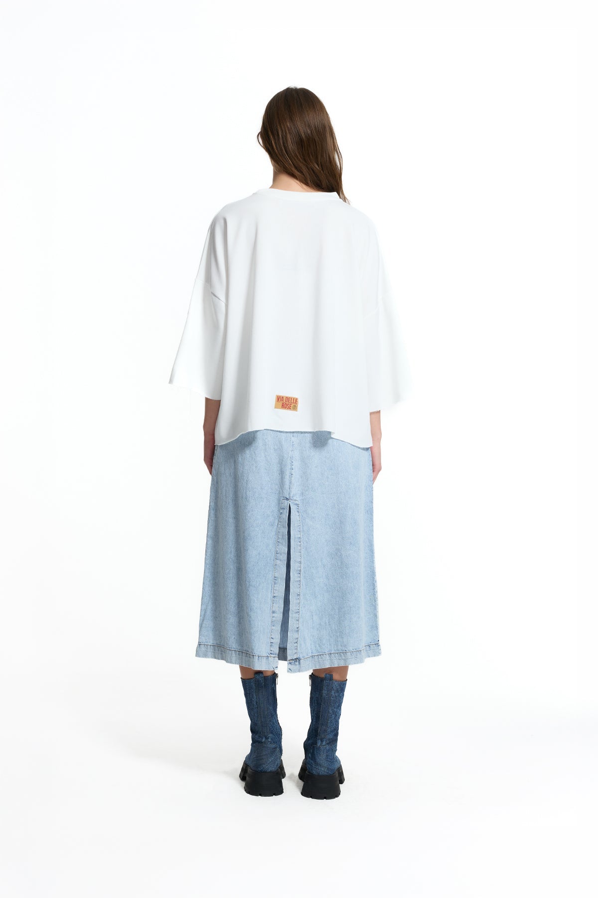 White Patch Detail Oversize Half Sleeve Sweatshirt 19074
