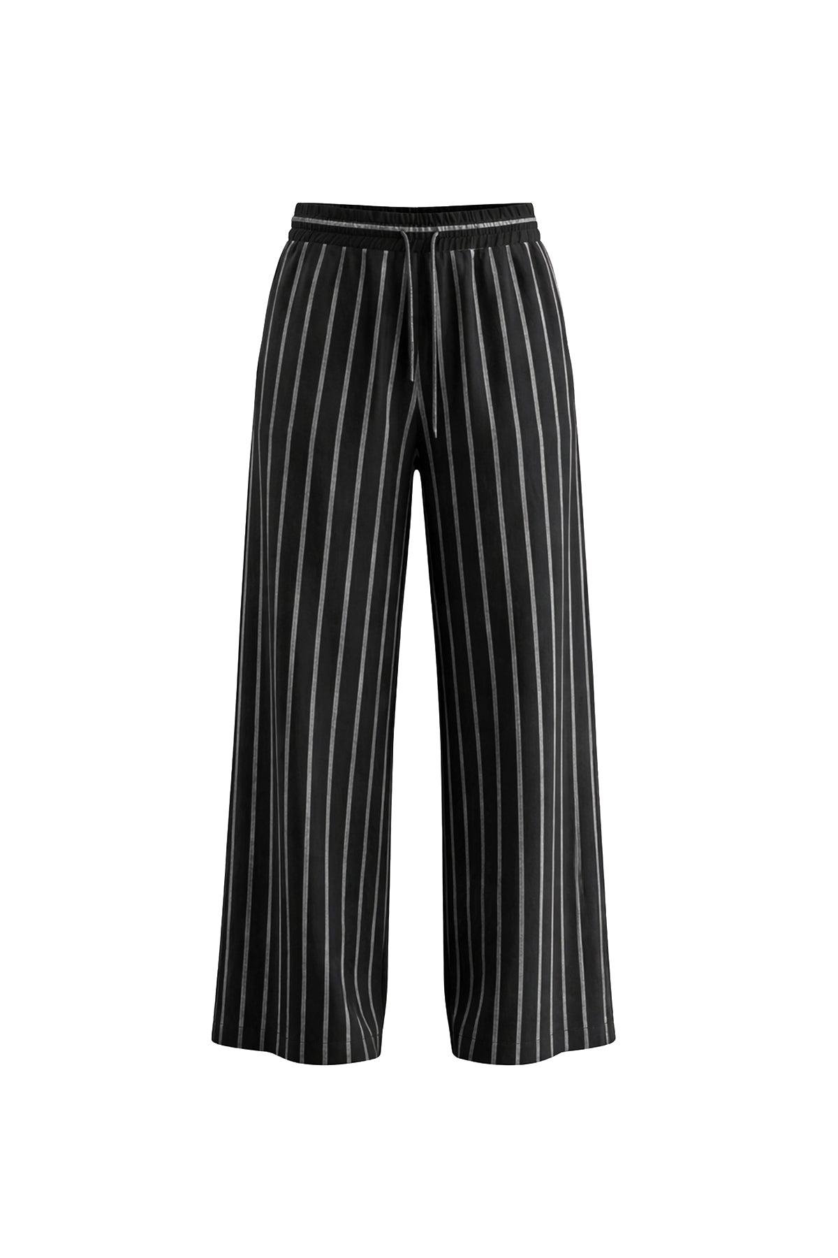 Black White Draped Striped Wide Leg Trousers 19087