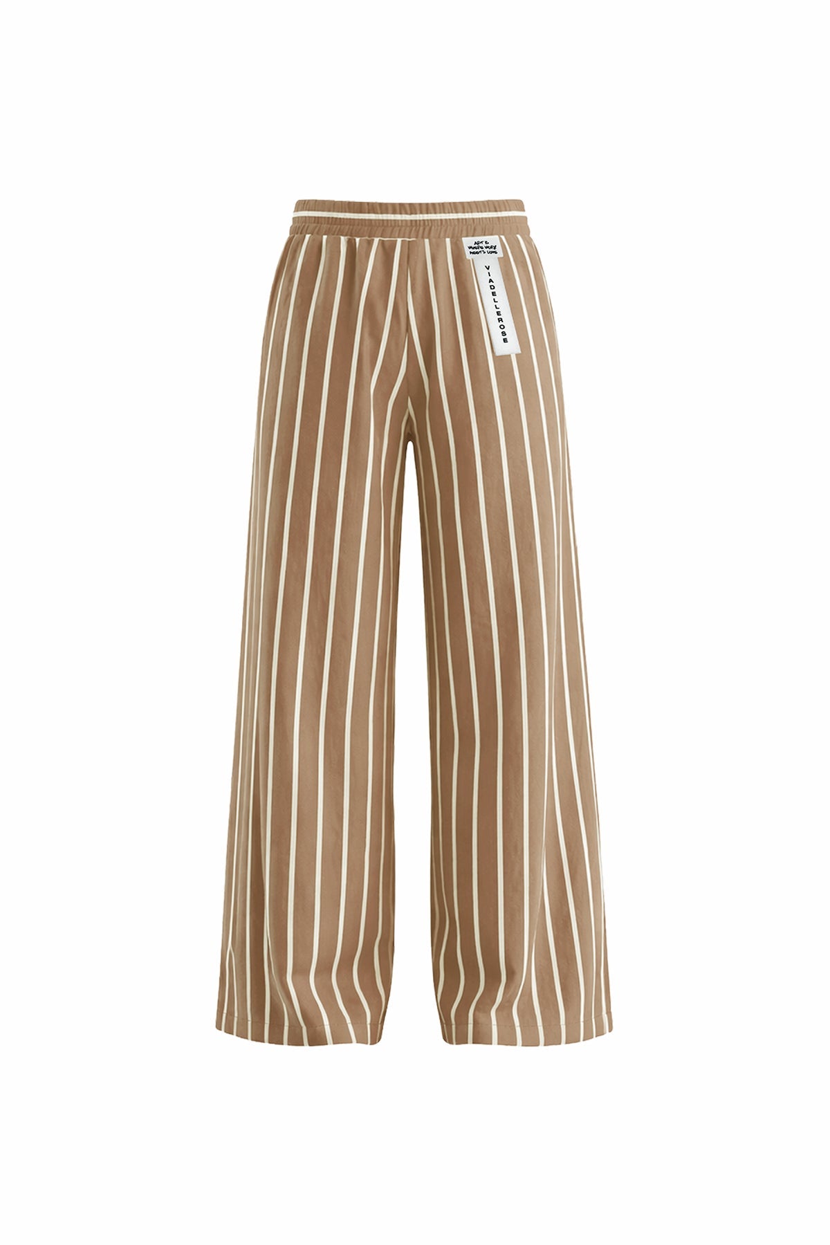 Cream White Draped Striped Wide Leg Trousers 19087