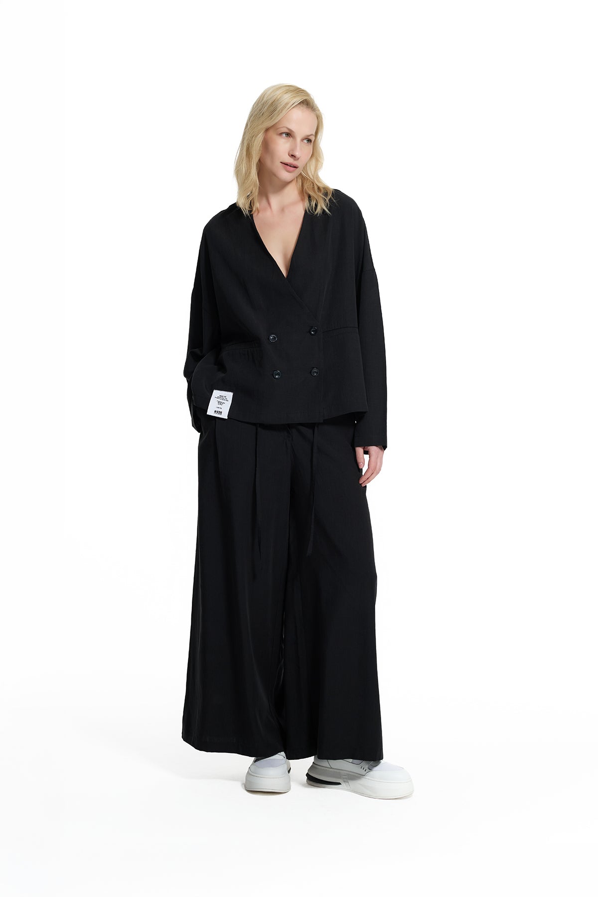 Black Draped Wide-leg Drawstring Trousers 19096